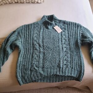 Universal Teal Cable Knit Turtleneck Sweater